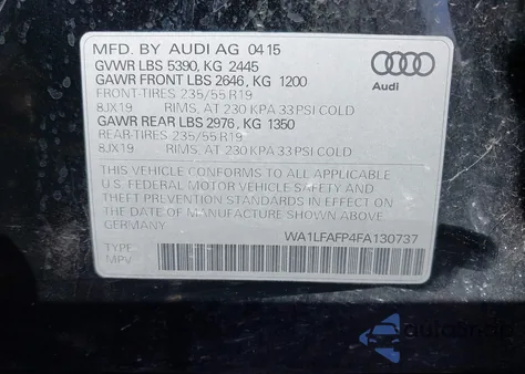 2015 Audi Q5 2.0T Premium from USA, damaged, VIN WA1LFAFP4FA130737